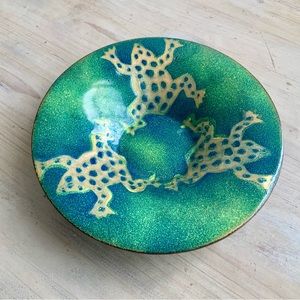 Sansone, Green and Gold Enameled Bowl, Frog Design